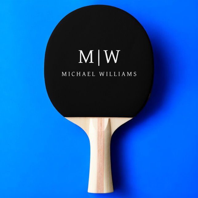 Raquette De Ping Pong Monogramme moderne minimaliste noir et blanc (Créateur téléchargé)