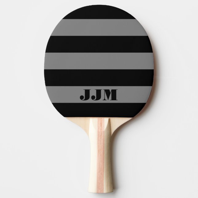 Raquette De Ping Pong Monogramme Moderne Noir, Rayure Gris Moyen (Devant)