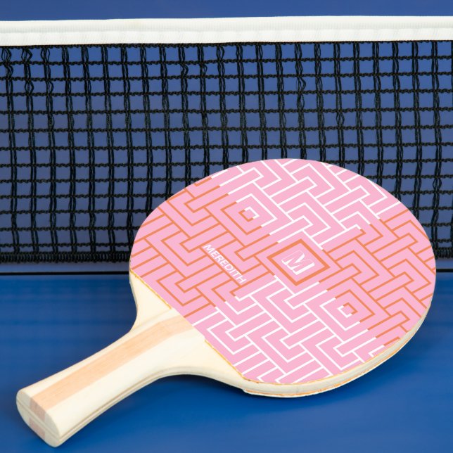 Raquette De Ping Pong Monogramme Motif rose orange moderne (Insitu)