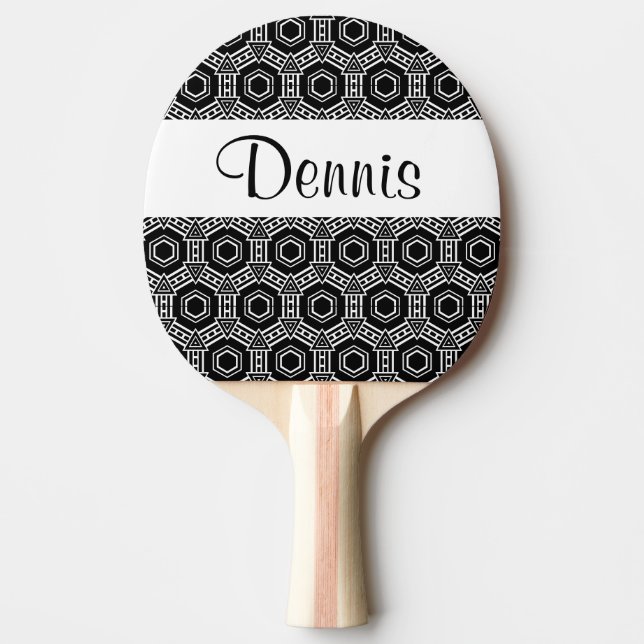 Raquette De Ping Pong Monogramme noir blanc Ping Géométrique Paddle (Devant)