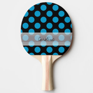Raquette De Ping Pong Monogramme Noir Bleu Chic Polka Motif
