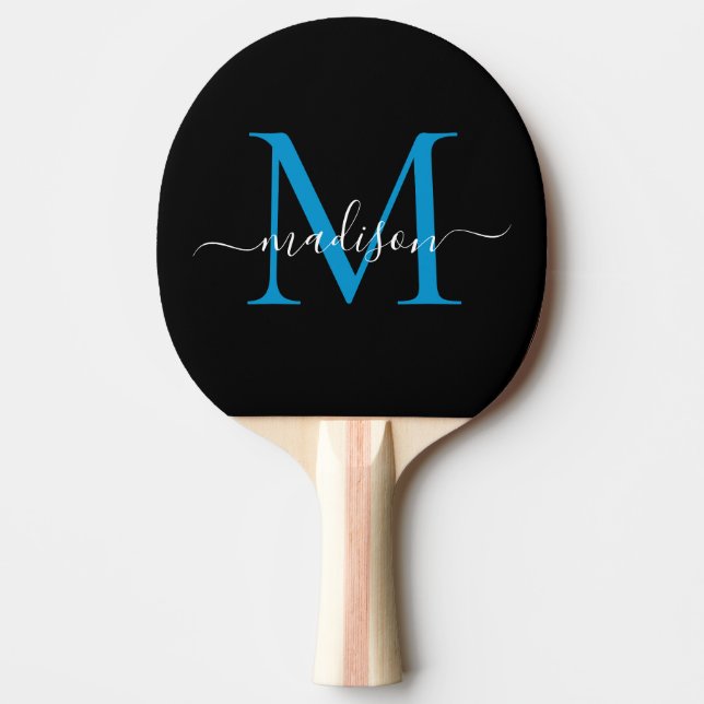 Raquette De Ping Pong Monogramme noir moderne Monogramme élégant Nom de  (Devant)