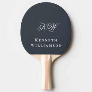 Raquette De Ping Pong Monogramme Nom Bleu Marine Blanc Minimaliste Homme