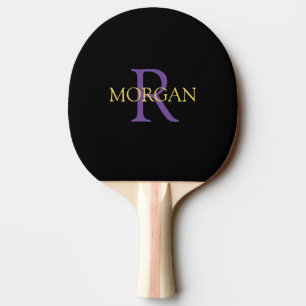 Raquette De Ping Pong Monogramme & nom DIY, texte or et violet, noir