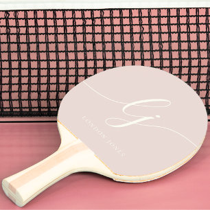 Raquette De Ping Pong Monogramme Nom du script Monogramme moderne rose