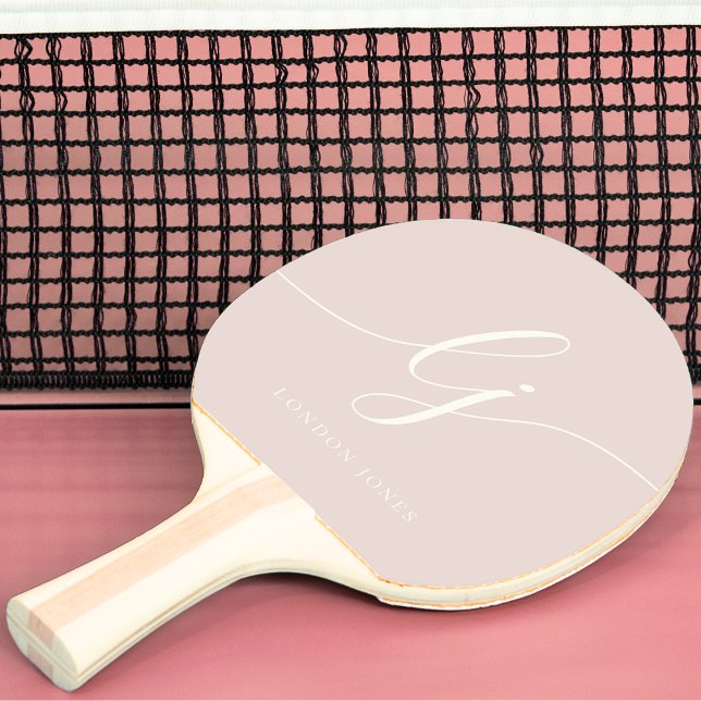 Raquette De Ping Pong Monogramme Nom du script Monogramme moderne rose (Créateur téléchargé)
