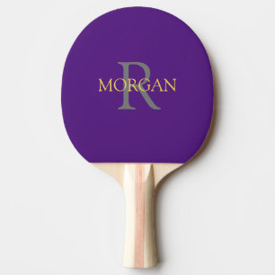 Raquette De Ping Pong Monogramme & nom en or et gris, violet royal