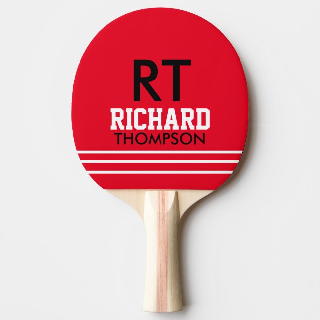 Raquette De Ping Pong Monogramme (nom + initiales) Rouge (Devant)