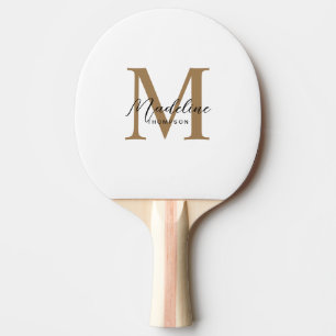 Raquette De Ping Pong Monogramme Or Calligraphie Script Minimal