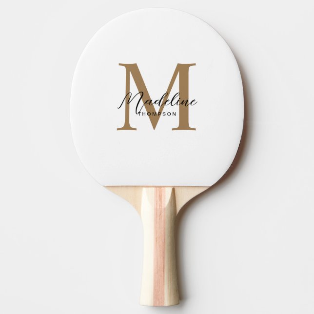 Raquette De Ping Pong Monogramme Or Calligraphie Script Minimal (Devant)
