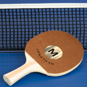Raquette De Ping Pong Monogramme or en cuir simple