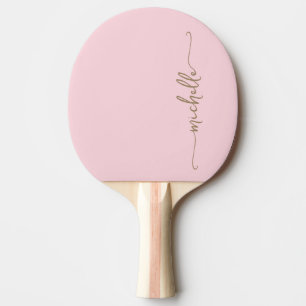 Raquette De Ping Pong Monogramme Or Nom Signature Script Blush Rose