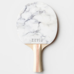 Raquette De Ping Pong Monogramme personnalisé en faux marbre blanc et g