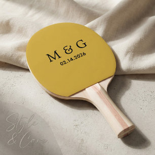 Raquette De Ping Pong Monogramme personnalisé et date personnalisée M Or