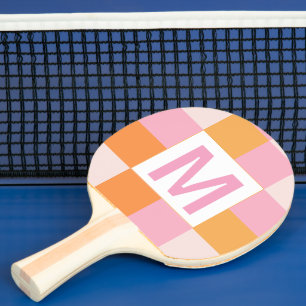 Raquette De Ping Pong Monogramme personnalisé Motif géométrique rose élé