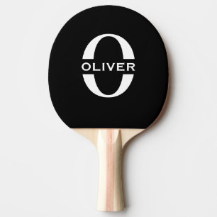 Raquette De Ping Pong Monogramme Personnalisé Noir Et Blanc Nom