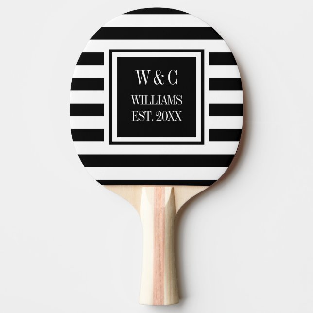 Raquette De Ping Pong Monogramme Personnalisé Rayure Noir Blanc (Devant)
