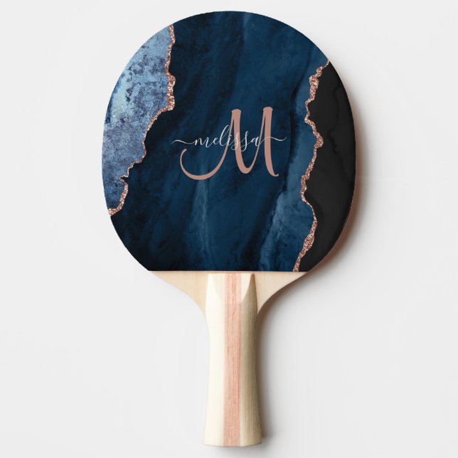 Raquette De Ping Pong Monogramme personnalisé Rose bleu chic Parties sci (Devant)