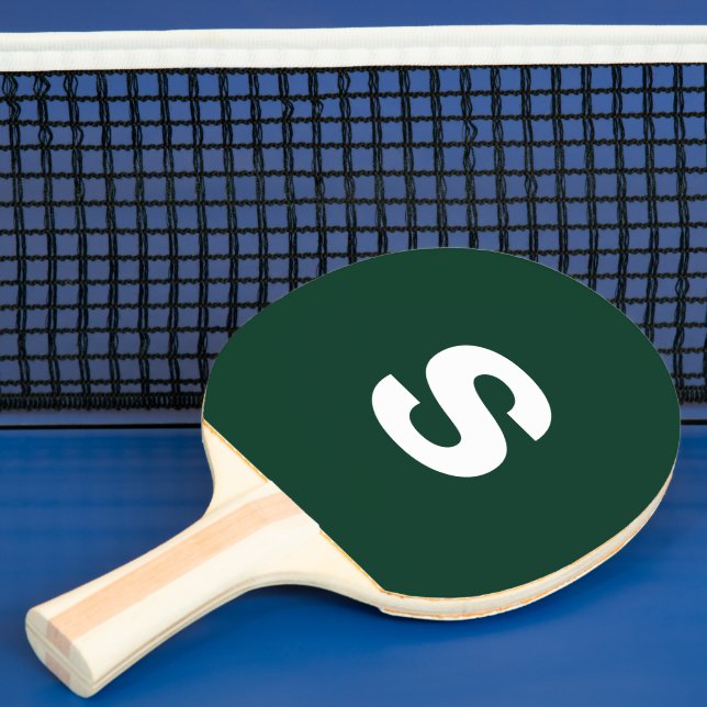 Raquette De Ping Pong Monogramme personnalisé Vert foncé initial (Insitu)
