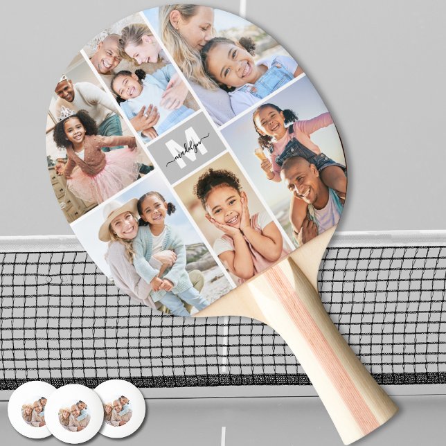 Raquette De Ping Pong Monogramme Photo (Photo Collage Simple Monogram Picture Ping Pong Paddle)