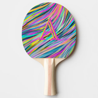 Raquette De Ping Pong Monogramme psychédélique à la mode Multicolor Neon