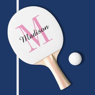 Raquette De Ping Pong Monogramme rose et nom personnalisé