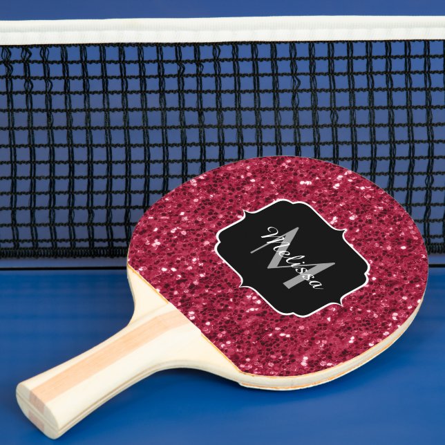 Raquette De Ping Pong Monogramme rose foncé magenta faux scintillants (Insitu)