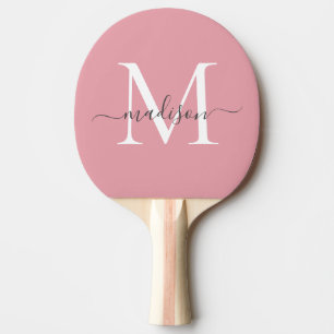 Raquette De Ping Pong Monogramme rose mou Élégant gris Nom du script