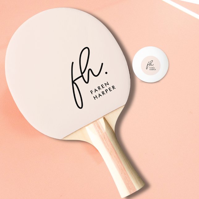 Raquette De Ping Pong Monogramme rose pâle roux Nom du script (Créateur téléchargé)