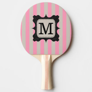 Raquette De Ping Pong Monogramme rose vintage de coutume de noir de