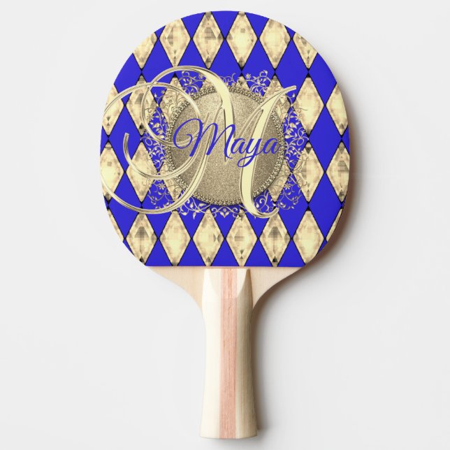 Raquette De Ping Pong Monogramme Royal Blue et Gold Glam (Devant)