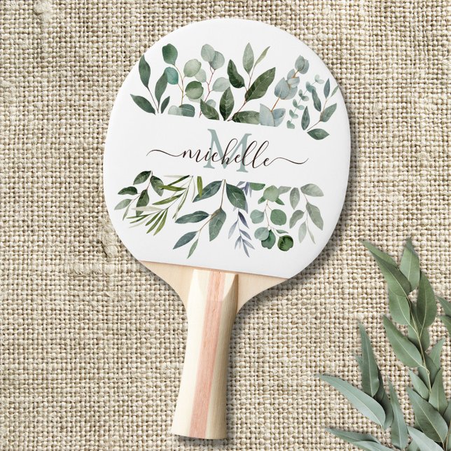 Raquette De Ping Pong Monogramme Sage Green Eucalyptus Feuilles de verdu (In situ)