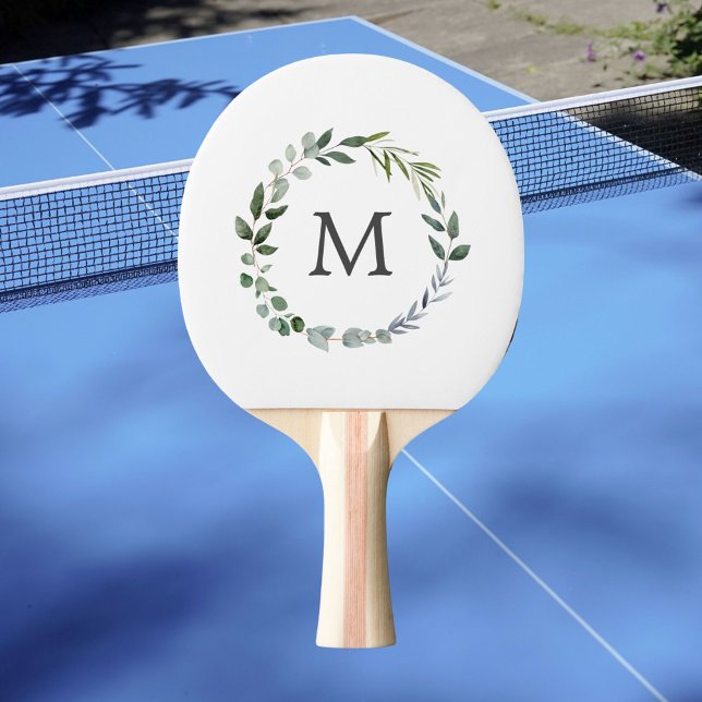 Raquette De Ping Pong Monogramme Sage Vert Feuille Verdure couronne (In situ)