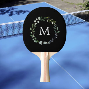Raquette De Ping Pong Monogramme Sage Vert Feuille Verdure couronne