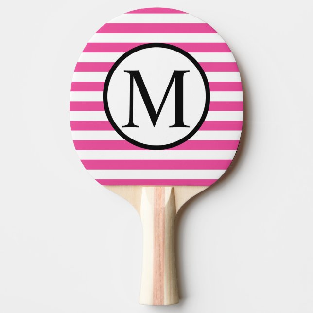 Raquette De Ping Pong Monogramme simple avec bandes horizontales roses (Devant)