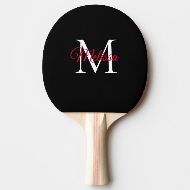 Raquette De Ping Pong Monogramme simple moderne noir rouge (Devant)