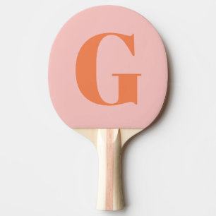 Raquette De Ping Pong Monogramme simple personnalisé gras rose et orange