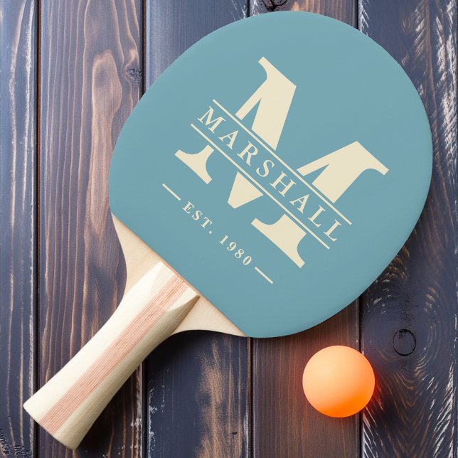 Raquette De Ping Pong Monogramme & Superposition de nom Chaud Aquatique  (Créateur téléchargé)