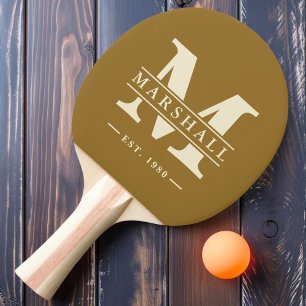 Raquette De Ping Pong Monogramme & Superposition de nom Désert Chaud