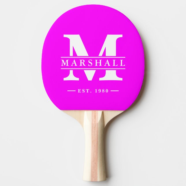 Raquette De Ping Pong Monogramme & Superposition de nom Électrique Rose  (Devant)
