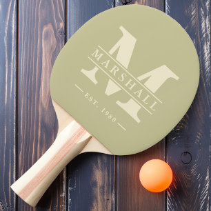 Raquette De Ping Pong Monogramme & Superposition de nom Poussière Sauge