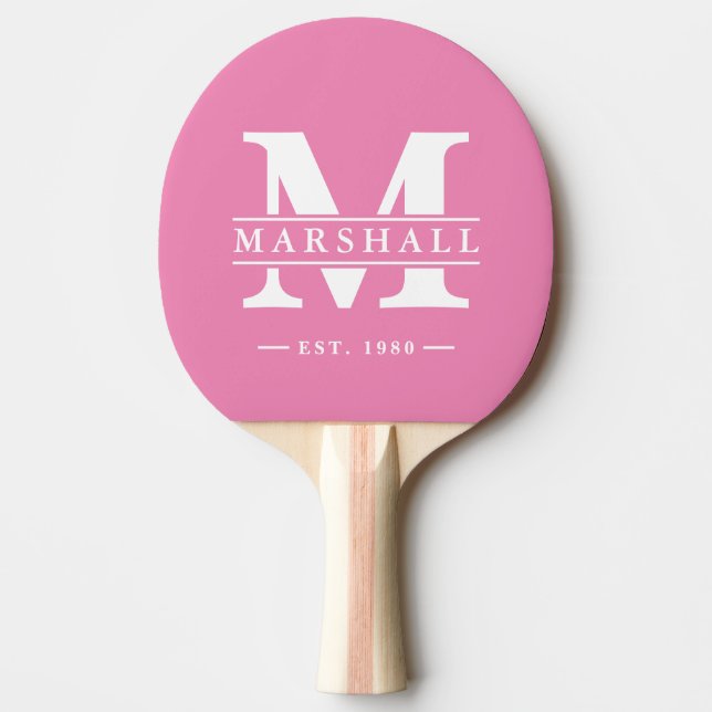 Raquette De Ping Pong Monogramme & Superposition de nom Rose Classique (Devant)