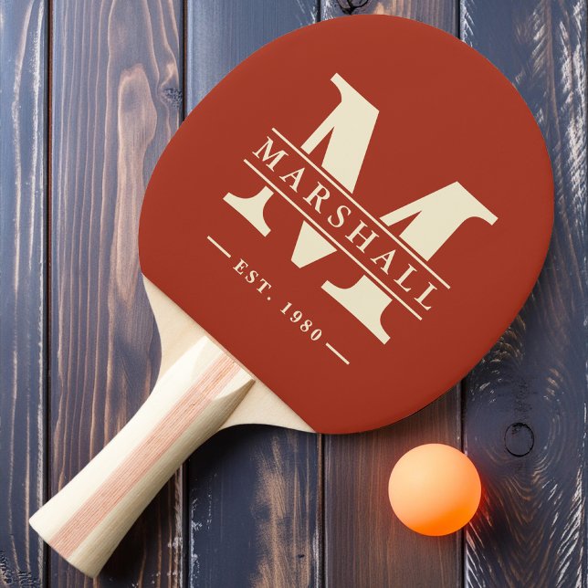 Raquette De Ping Pong Monogramme & Superposition de nom Terre de Sienne  (Créateur téléchargé)