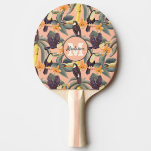 Raquette De Ping Pong Monogramme tropical moderne Nom personnalisé