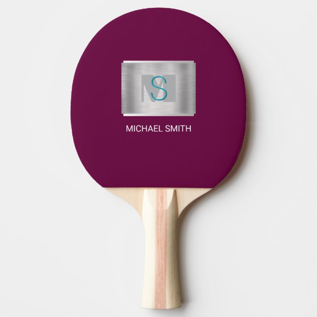 Raquette De Ping Pong Monogramme turquoise et gris, Silver de nom blanc, (Devant)