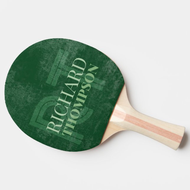 Raquette De Ping Pong Monogramme vert du joueur cool (nom + initiales) (Côté)
