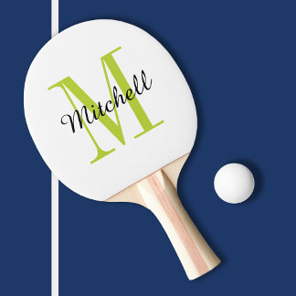Raquette De Ping Pong Monogramme vert et nom personnalisé