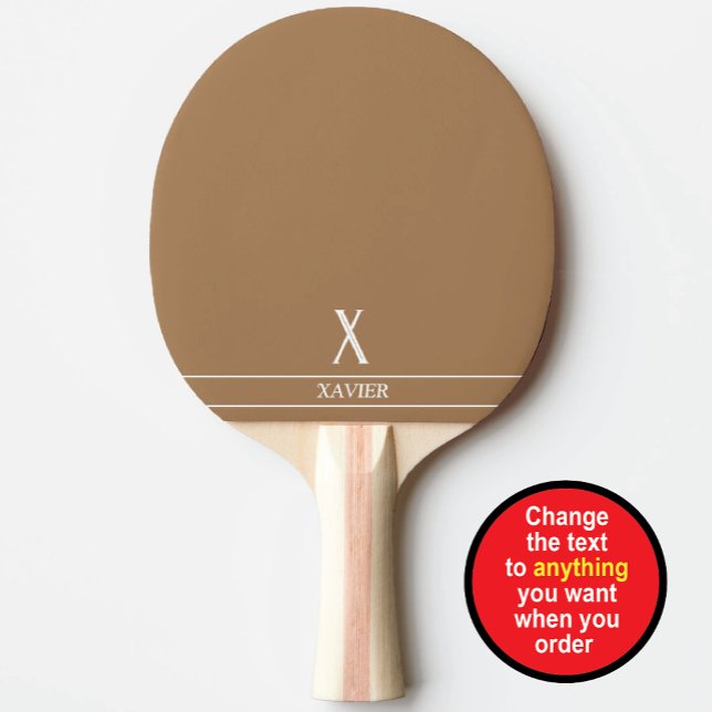 Raquette de ping pong monogrammée marron chameau (Créateur téléchargé)