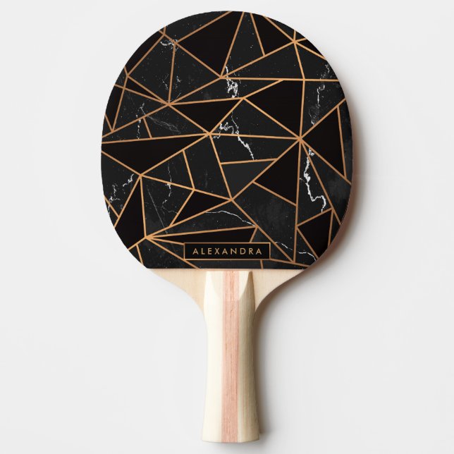 Raquette De Ping Pong Mosaïque de marbre noir et doré (Devant)