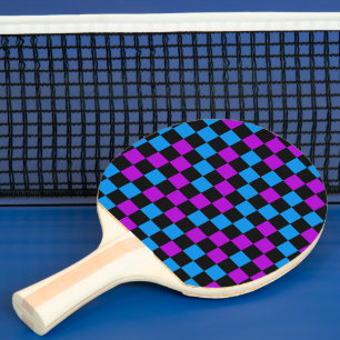 Raquette De Ping Pong Motif à carreaux bleu violet et noir